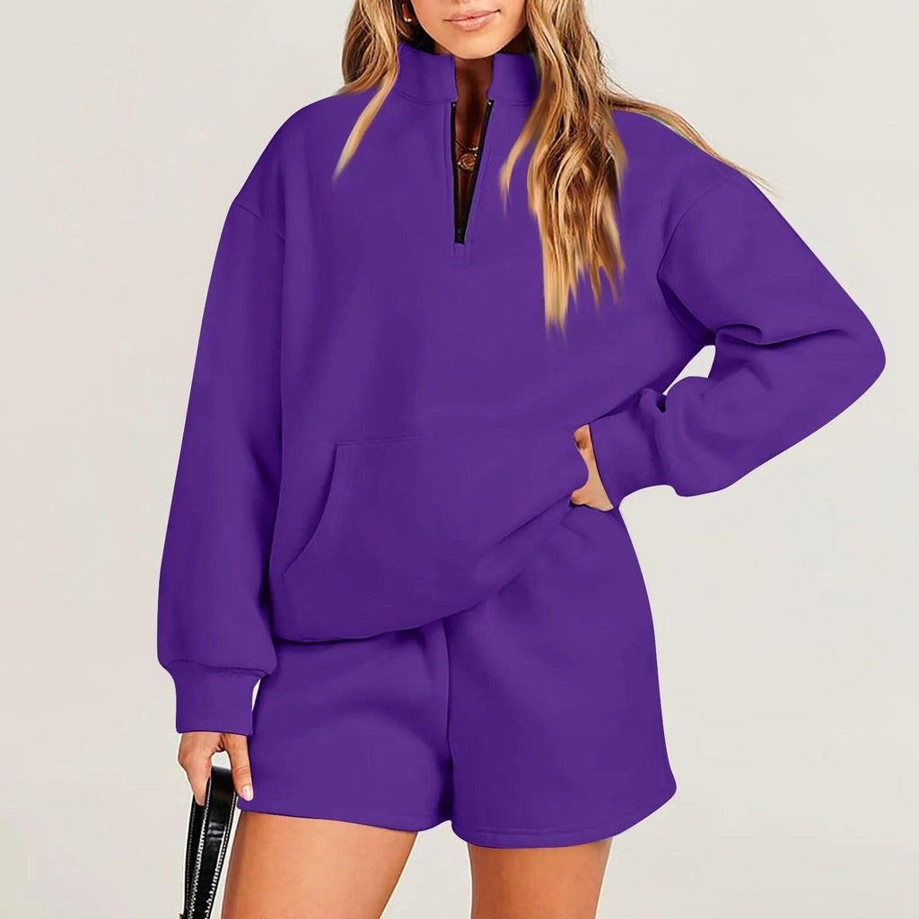 Women's Fashion Sweater Shorts Suit
